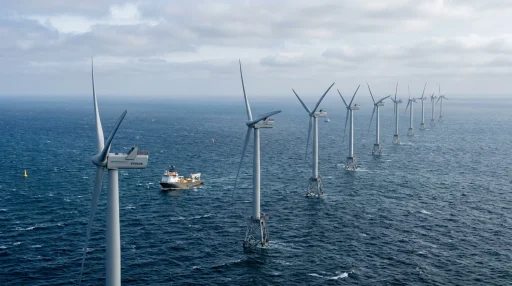 Offshore wind turbines coated in RAL 7035 light grey in the sea (AI Generated Image)