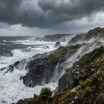 Extreme ocean storm with violent wind gusts representing 408 km/h record speed