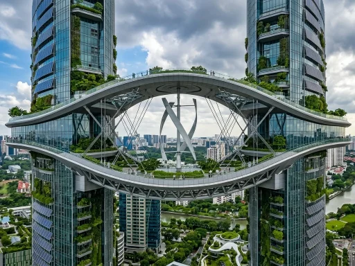 Wind Turbines on Building Bridges: Architectural Project Guide 10 Wind turbine installed between twin skyscraper bridges (AI Generated Image)
